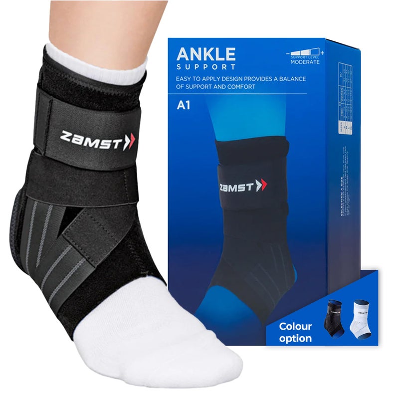 Zamst A1 Black Ankle Brace for Sports Breathable Sports Ankle Support for Men and Women with Adjustable Three Way Straps for Moderate Lateral Ankle Sprain Right Small